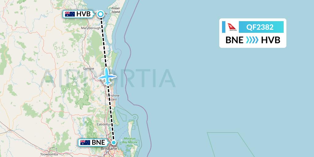 QF2382 Qantas Flight Map: Brisbane to Hervey Bay
