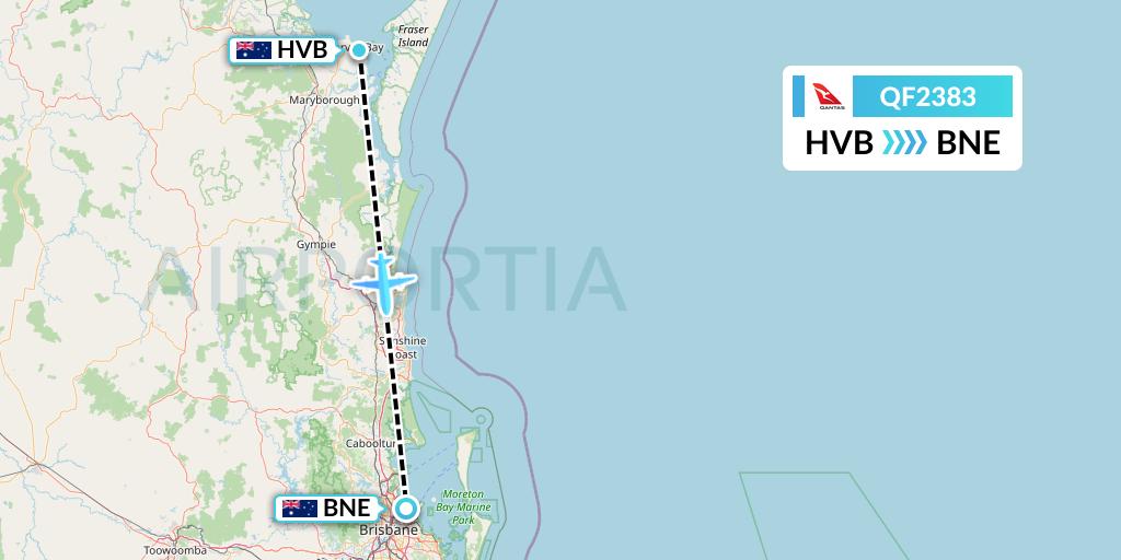 QF2383 Qantas Flight Map: Hervey Bay to Brisbane
