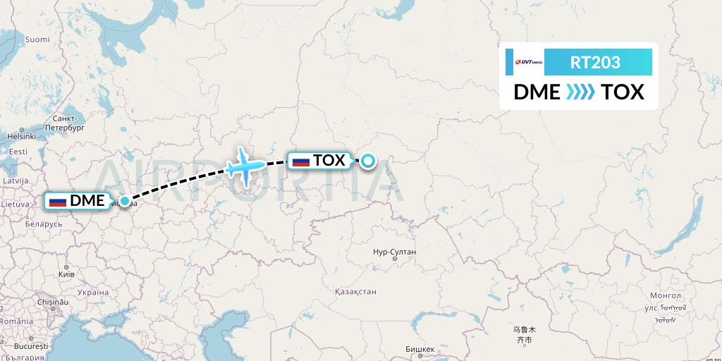 RT203 UVT aero Flight Map: Moscow to Tobolsk