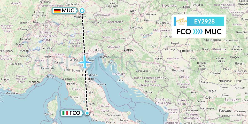 EY2928 Etihad Airways Flight Map: Rome to Munich