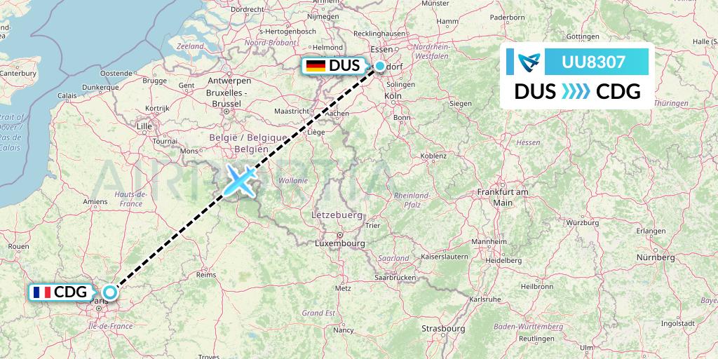 UU8307 Air Austral Flight Map: Dusseldorf to Paris