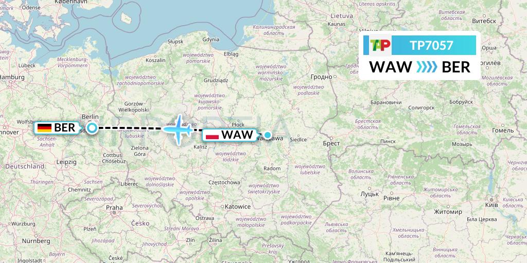 TP7057 TAP Portugal Flight Map: Warsaw to Berlin