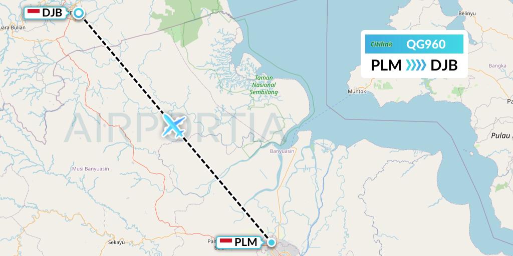 QG960 Citilink Flight Map: Palembang to Jambi