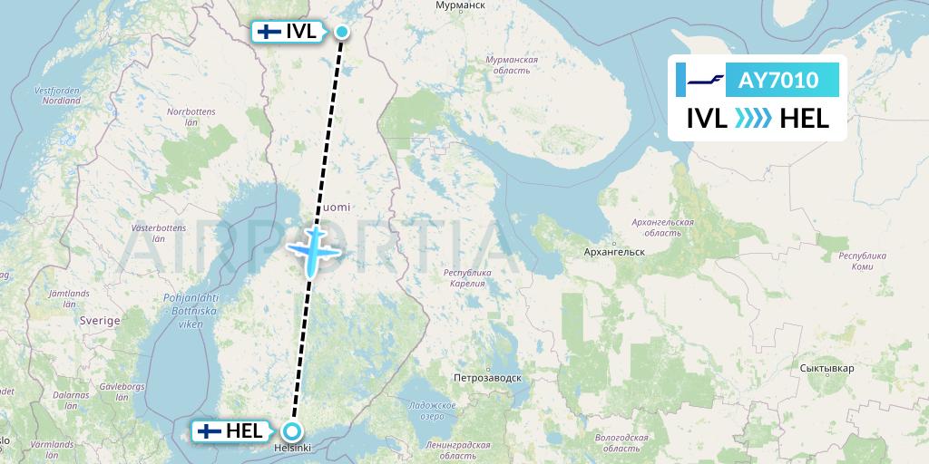 AY7010 Finnair Flight Map: Ivalo to Helsinki