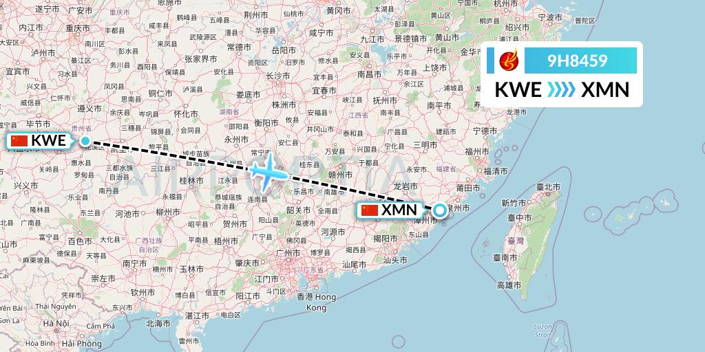 9H8459 Air Changan Flight Map: Guiyang to Xiamen