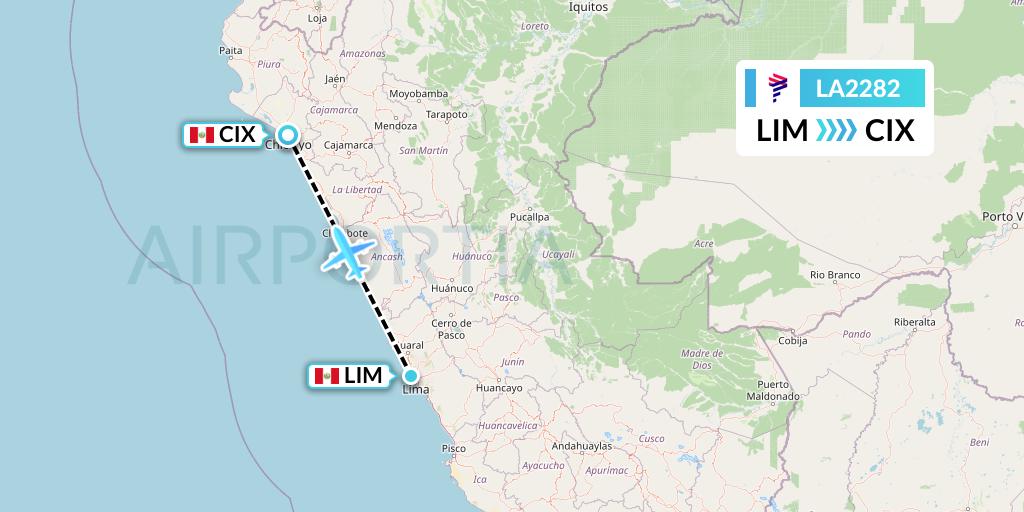 LA2282 LAN Airlines Flight Map: Lima to Chiclayo