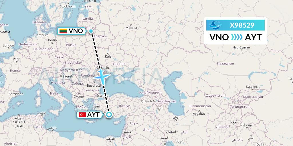 X98529 Avion Express Flight Map: Vilnius to Antalya