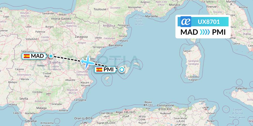 UX8701 Air Europa Flight Map: Madrid to Palma de Mallorca