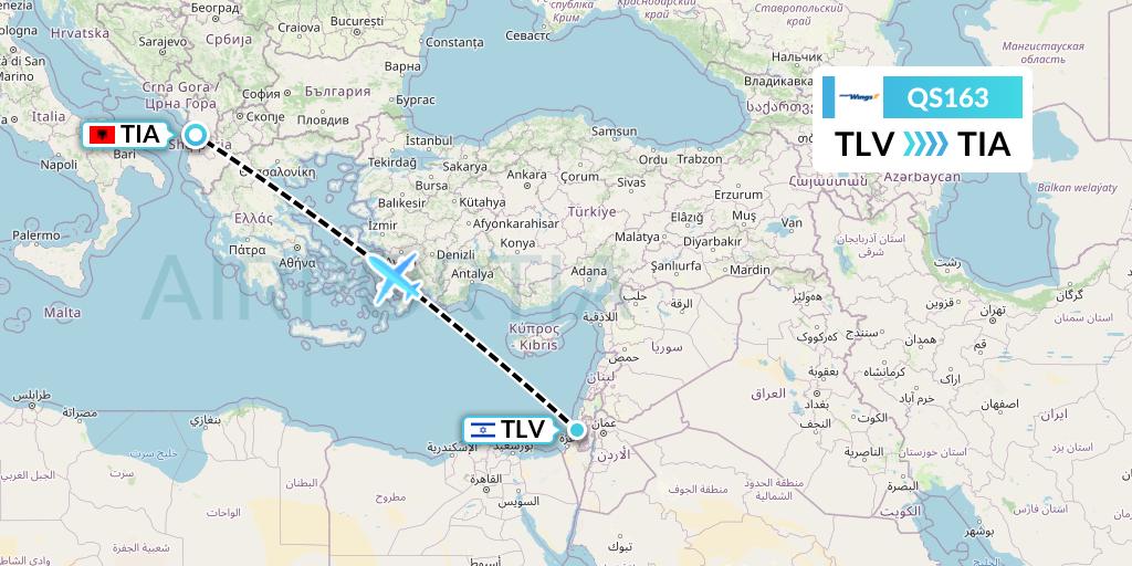 QS163 Smartwings Flight Map: Tel Aviv to Tirana