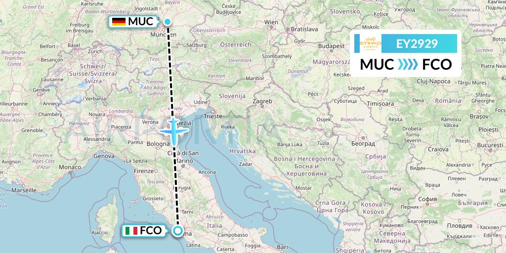 EY2929 Etihad Airways Flight Map: Munich to Rome