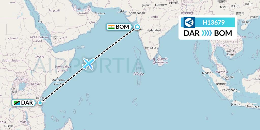 H13679 Hahn Air Systems Flight Map: Dar-es-Salaam to Mumbai