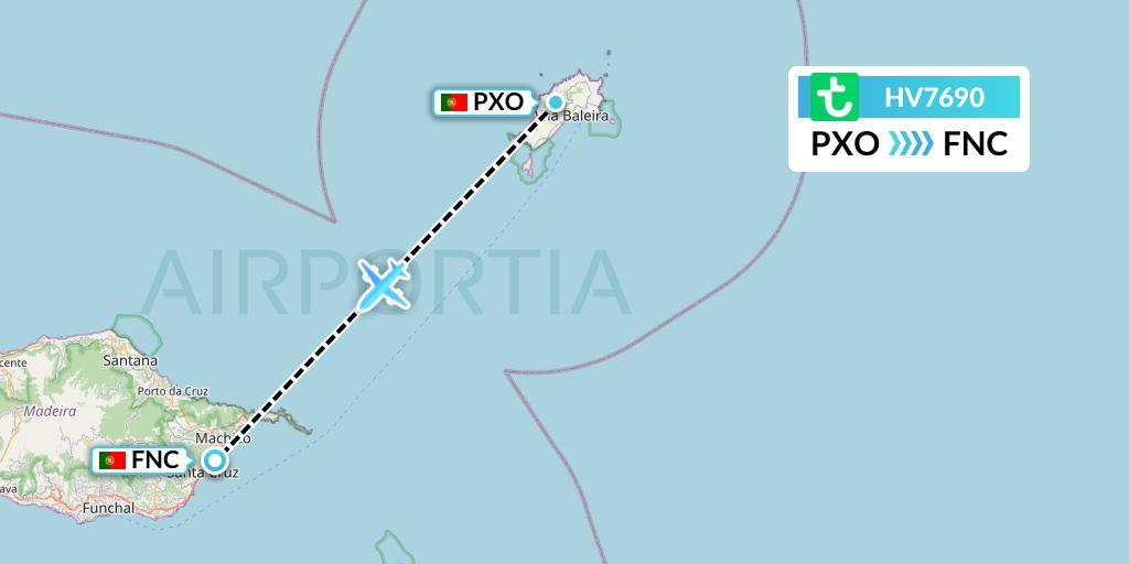 HV7690 Transavia Flight Map: Porto Santo to Funchal