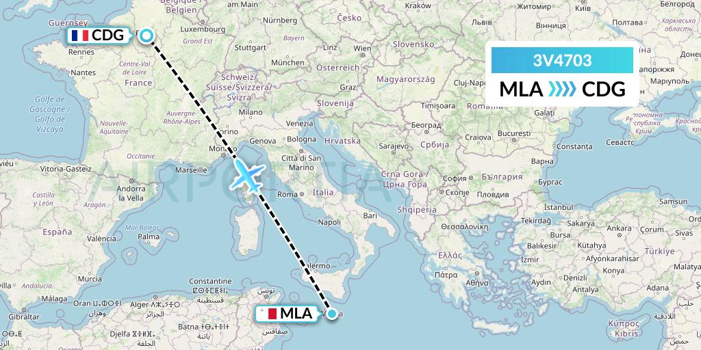 3V4703 ASL Airlines Belgium Flight Map: Malta to Paris