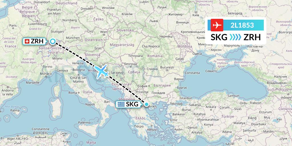 2L1853 Helvetic Airways Flight Map: Thessaloniki to Zurich