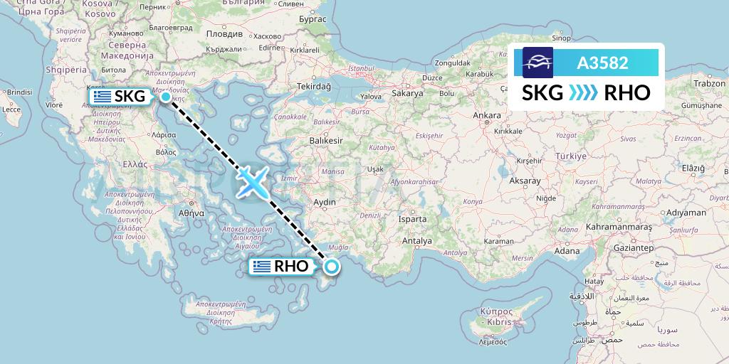 A3582 Aegean Airlines Flight Map: Thessaloniki to Rhodes