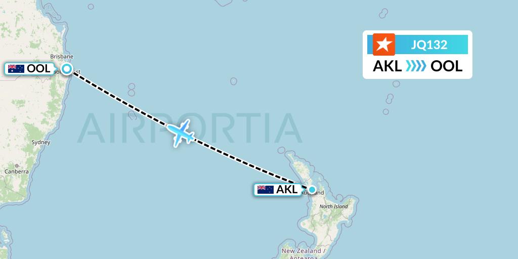 JQ132 Jetstar Airways Flight Map: Auckland to Gold Coast