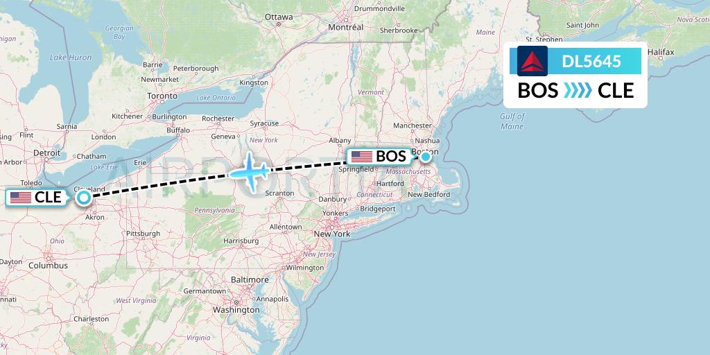 DL5645 Delta Air Lines Flight Map: Boston to Cleveland