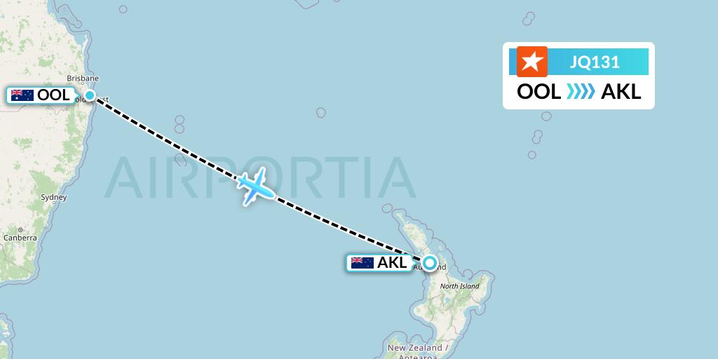 JQ131 Jetstar Airways Flight Map: Gold Coast to Auckland