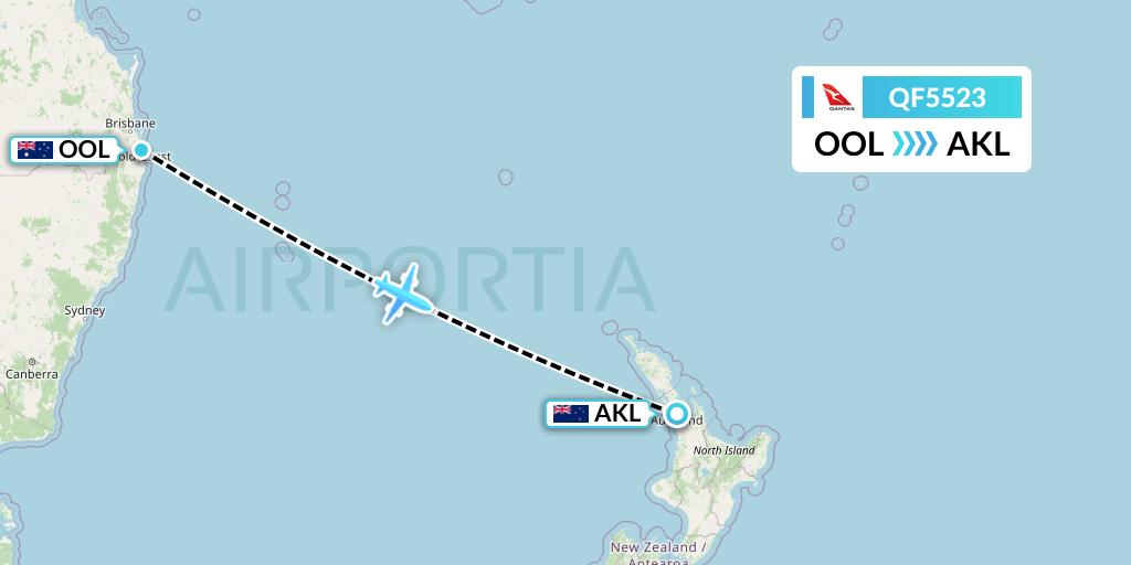 QF5523 Qantas Flight Map: Gold Coast to Auckland