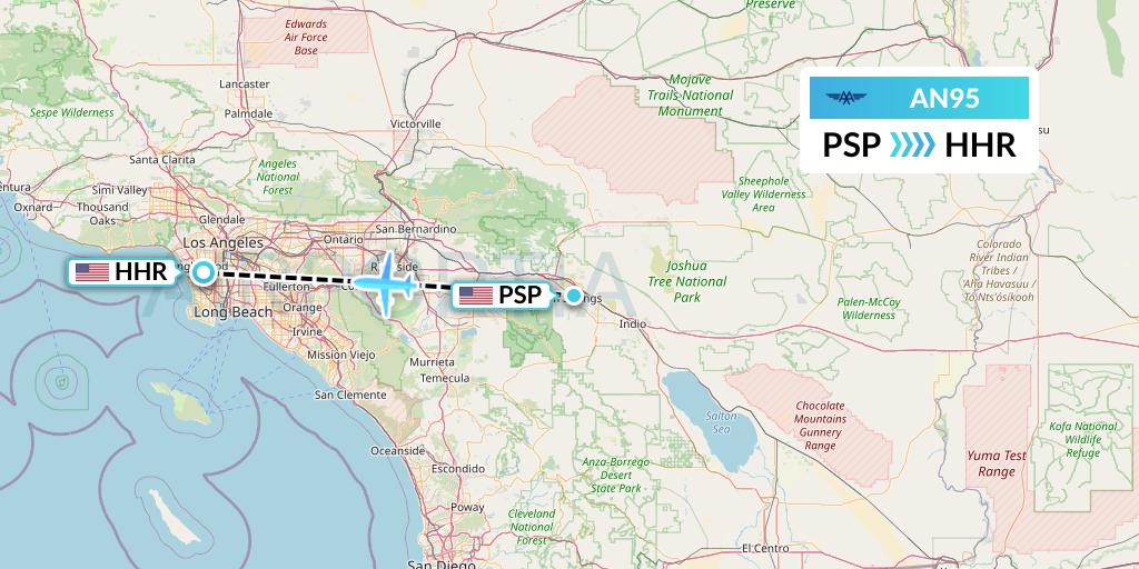 AN95 Advanced Air Flight Map: Palm Springs to Hawthorne