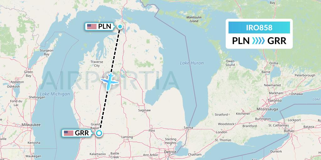 IRO858 CSA Air Flight Map: Pellston to Grand Rapids