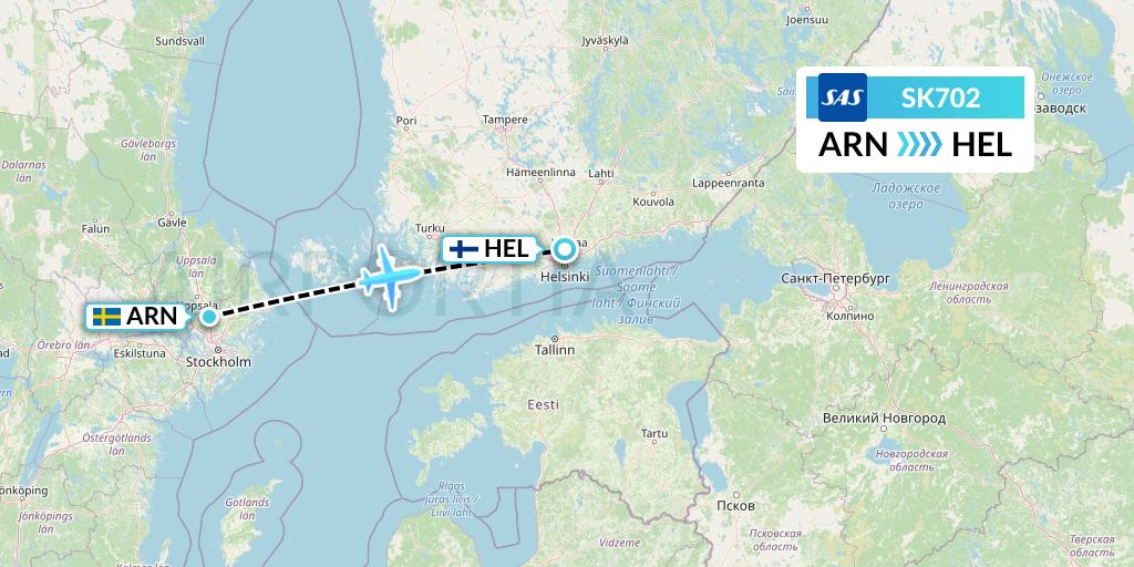 SK702 SAS Flight Map: Stockholm to Helsinki