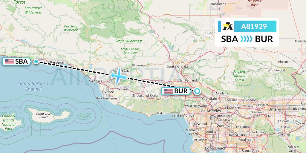 A81929 Aerolink Uganda Flight Map: Santa Barbara to Burbank