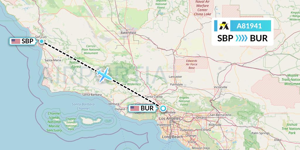 A81941 Aerolink Uganda Flight Map: San Luis Obispo to Burbank