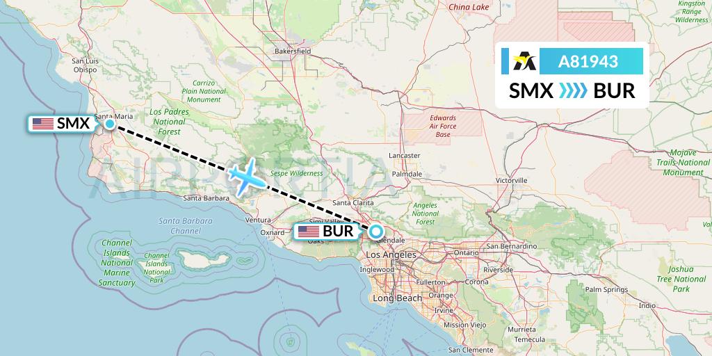 A81943 Aerolink Uganda Flight Map: Santa Maria to Burbank