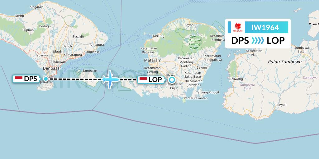IW1964 Wings Air Flight Map: Denpasar to Lombok