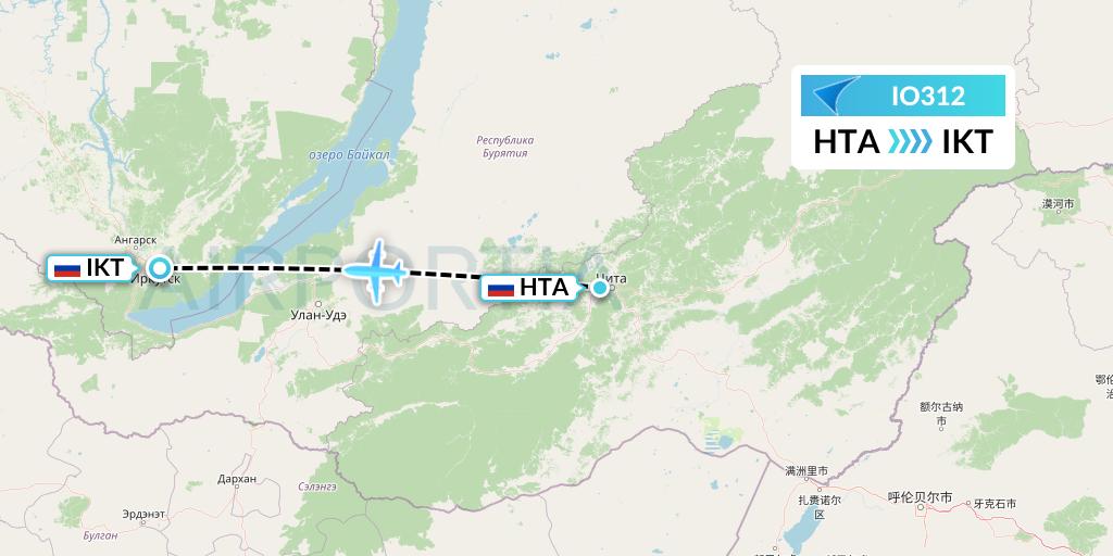 IO312 IrAero Flight Map: Chita to Irkutsk