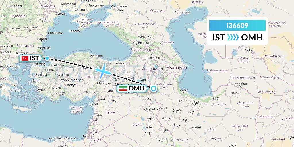 I36609 ATA Airlines Flight Map: Istanbul to Urmia