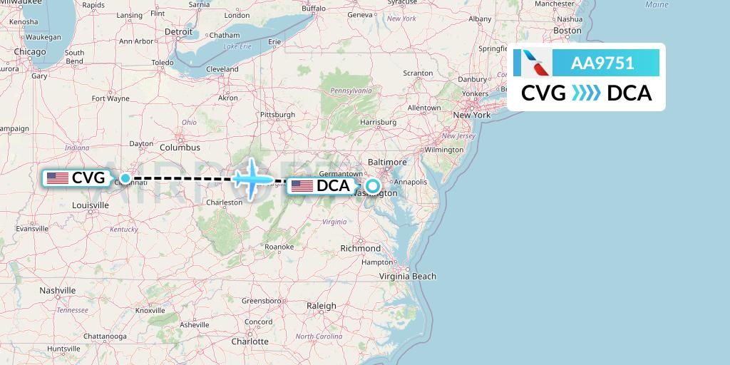 AA9751 American Airlines Flight Map: Cincinnati to Washington