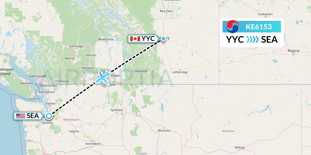 KE6153 Korean Air Flight Map: Calgary to Seattle