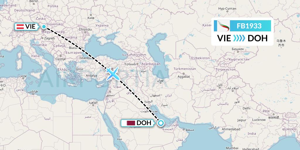 FB1933 Bulgaria Air Flight Map: Vienna to Doha