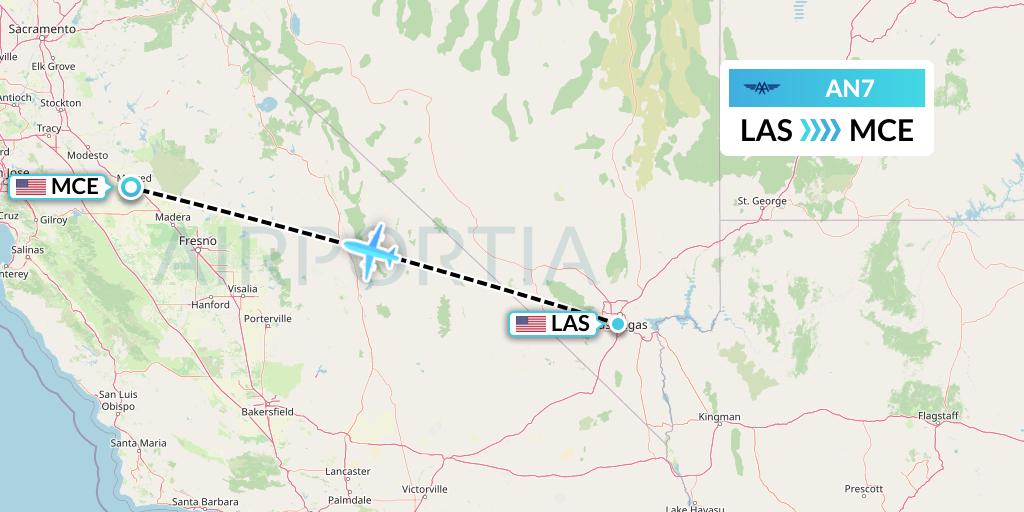 AN7 Advanced Air Flight Map: Las Vegas to Merced