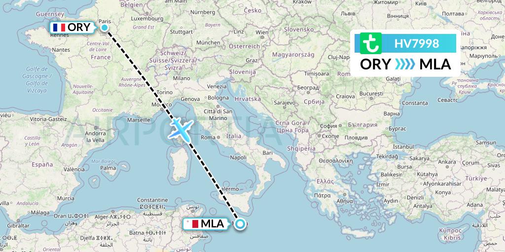 HV7998 Transavia Flight Map: Paris to Malta