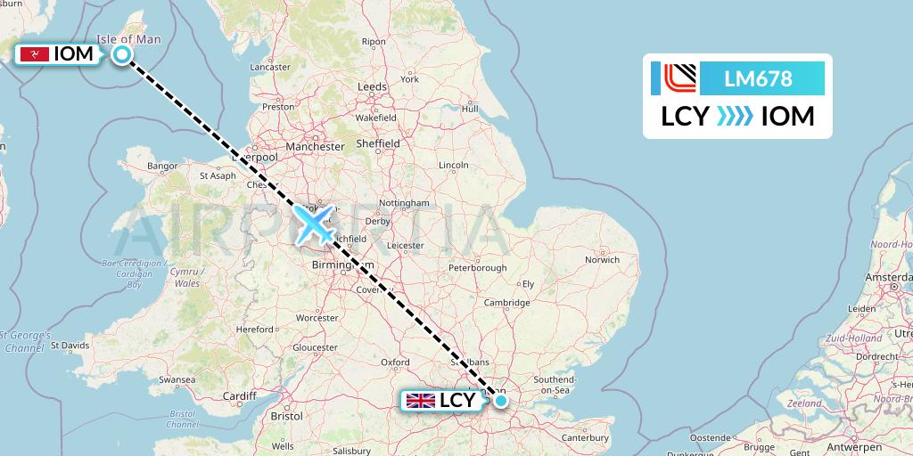 LM678 Loganair Flight Map: London to Isle of Man