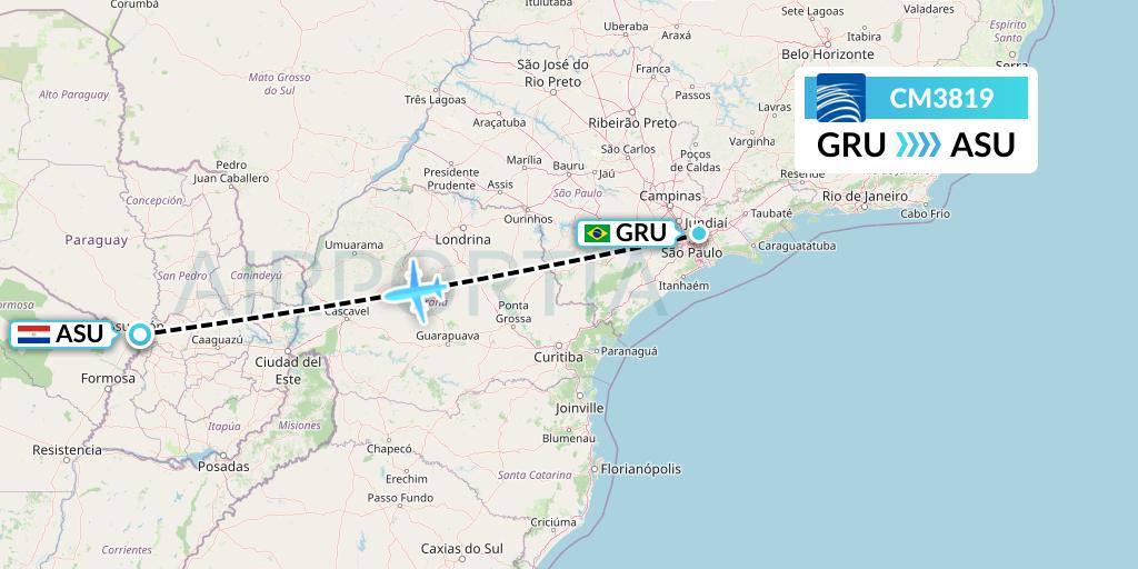 CM3819 Copa Airlines Flight Map: Sao Paulo to Asuncion