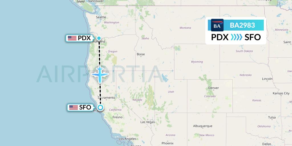 BA2983 British Airways Flight Map: Portland to San Francisco