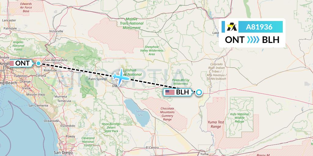 A81936 Aerolink Uganda Flight Map: Ontario to Blythe
