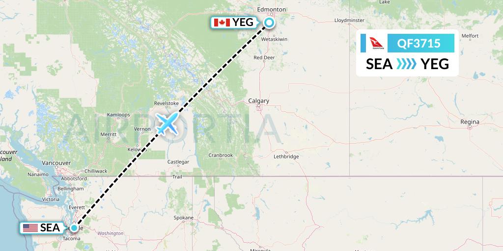 QF3715 Qantas Flight Map: Seattle to Edmonton