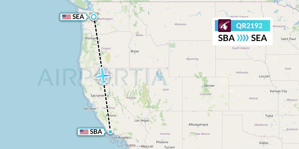 QR2192 Qatar Airways Flight Map: Santa Barbara to Seattle