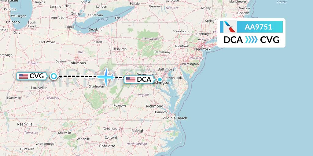 AA9751 American Airlines Flight Map: Washington to Cincinnati