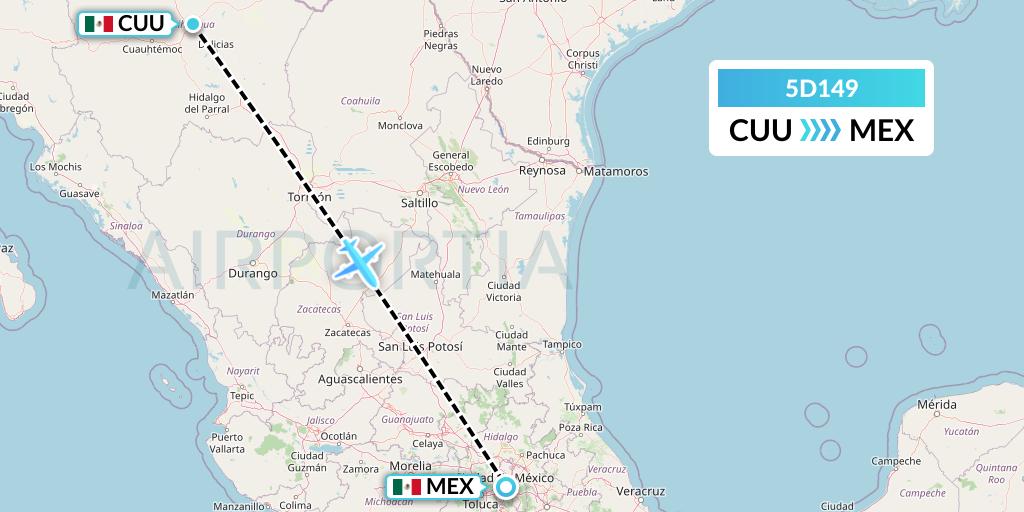 5D149 Aeromexico Connect Flight Map: Chihuahua to Mexico City