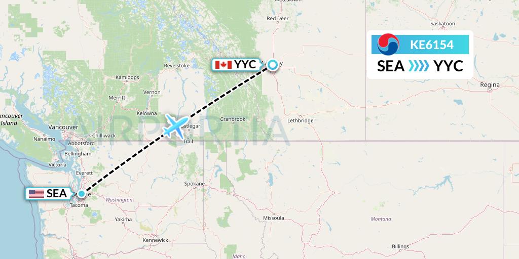 KE6154 Korean Air Flight Map: Seattle to Calgary