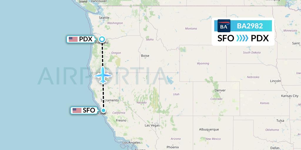 BA2982 British Airways Flight Map: San Francisco to Portland