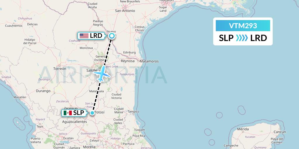 VTM293 Aeronaves TSM Flight Map: San Luis Potosi to Laredo