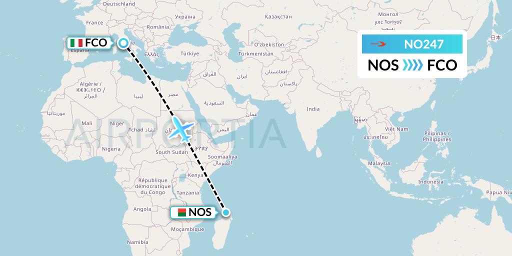 NO247 Neos Flight Map: Nosy Be to Rome