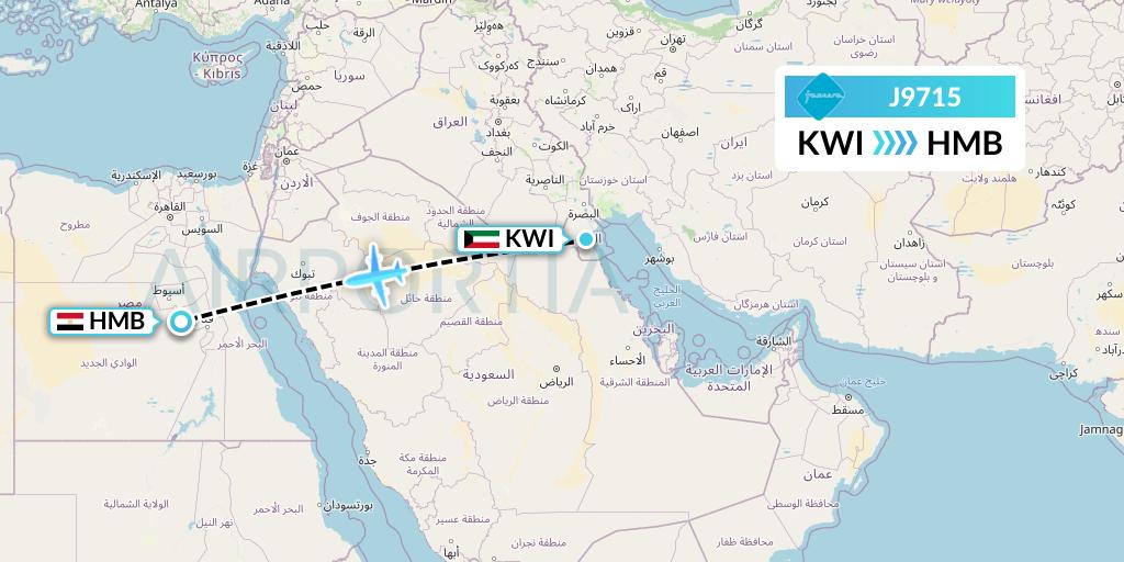 J9715 Jazeera Airways Flight Map: Kuwait City to Sohag